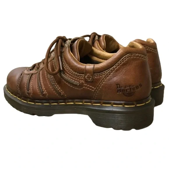 Dr. Martens Leather Chunky Oxford Low Top Shoes Women 7 Brown Vintage 12037 - Picture 3 of 16